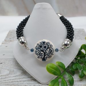 Handmade Black Seed Bead Spiral Bead Crochet Bracelet